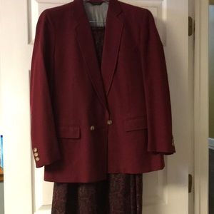 Women’s suit.  Paisley skirt with burgundy jacket